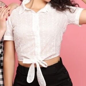 NWT Urban Outfitters White Tie Front Eyelet Crop Bolo Jacket Top medium